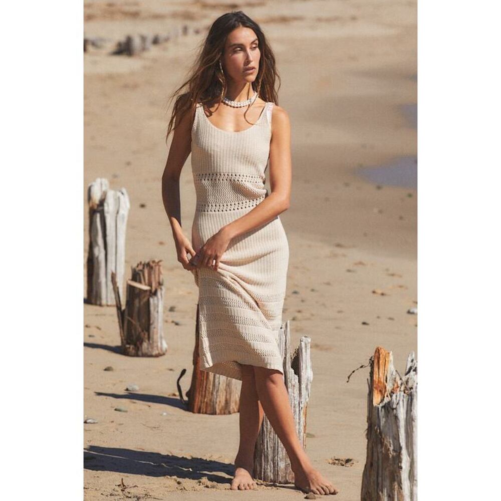 Lulus Strolls In The Sand Beige Crochet Midi Swim Cover-up - Size L
